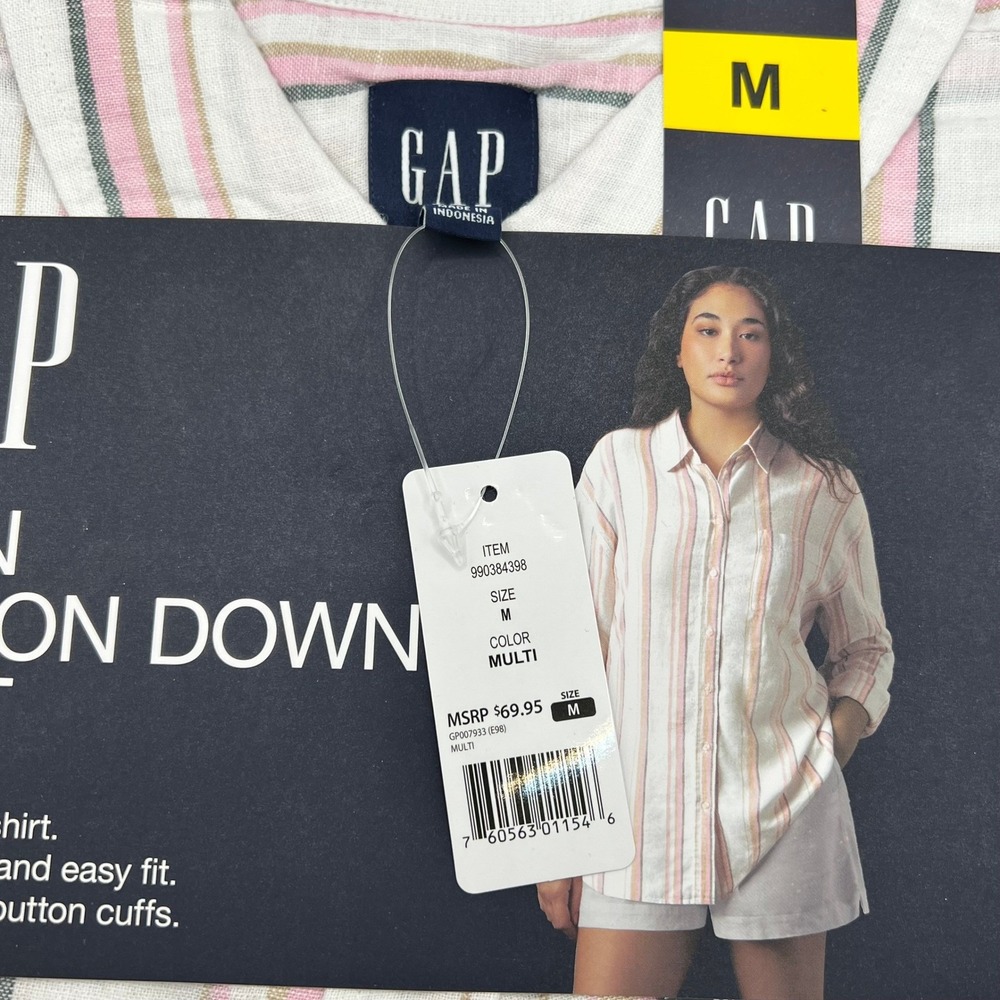 GAP Womens Linen Button Down Shirt Multi Color Striped Relaxed Fit Size M NEW - Picture 7 of 8